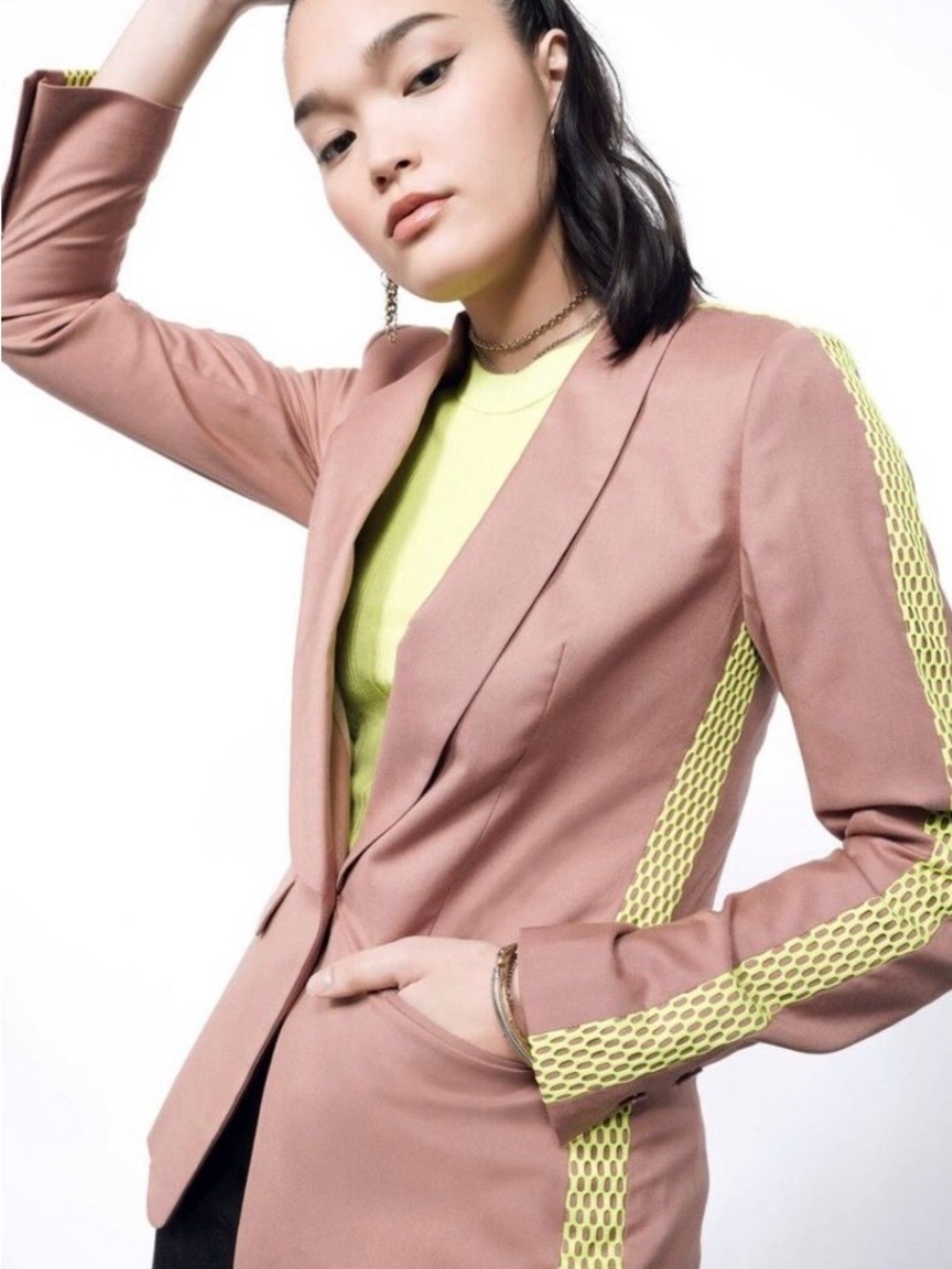 Wildfang The Empower Dusty Rose Color Block Tux Blazer with Neon Trim Size Med